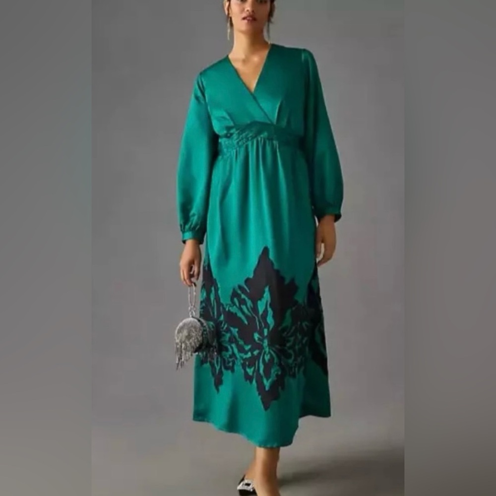 Anthropologie Emerald and Black Long Sleeve Dress